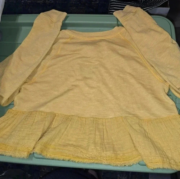 Free People Sweet Jane Yellow Sweatshirt Tie Neck Sweater Ruffle Hem Women's S - Picture 8 of 9